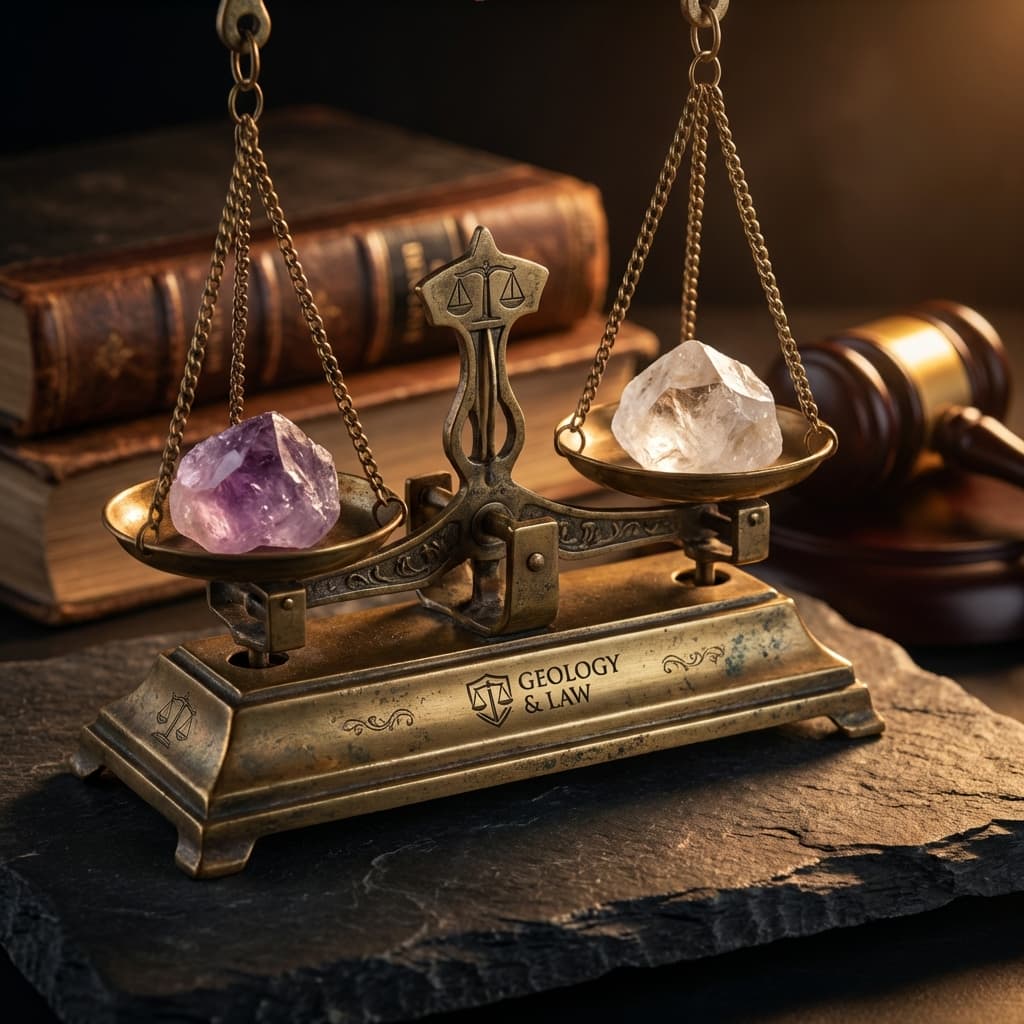 Vintage scales balancing raw gemstones